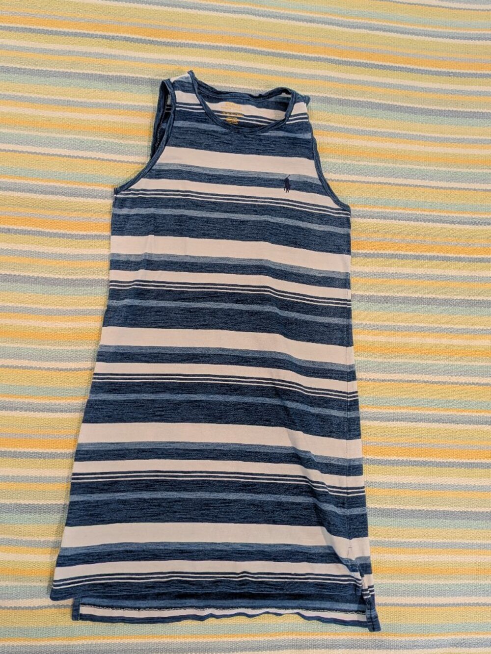 ⭐Polo Ralph Lauren XS Blue Striped Sleeveless Jersey Shift Tank Dress Side Slits